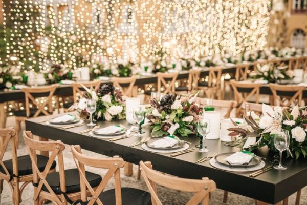 Wood table wedding decor