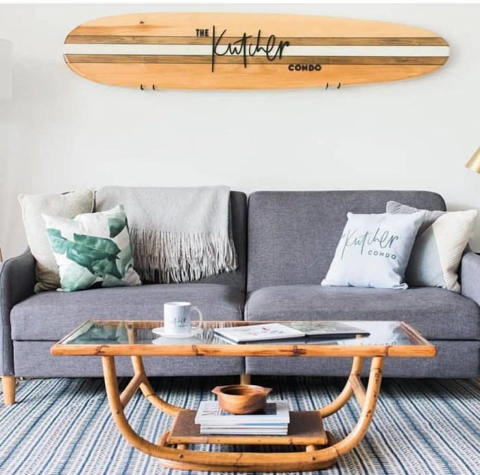 Wooden surfboard wall decor