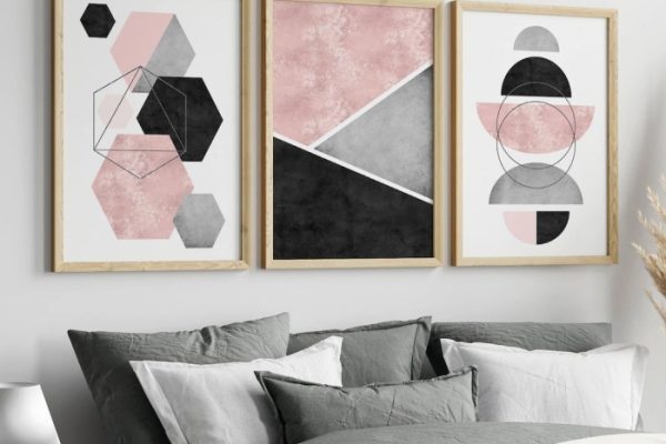 Gray and pink wall decor