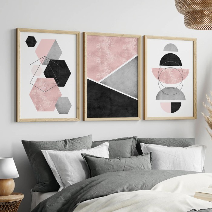 Gray and pink wall decor