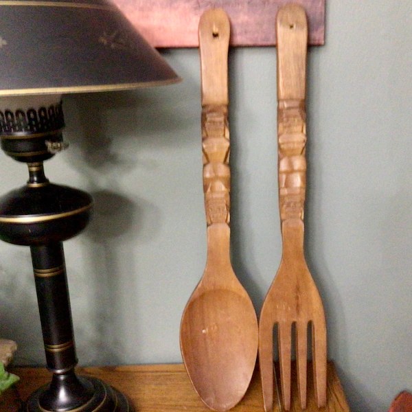 Wood spoon and fork wall decor