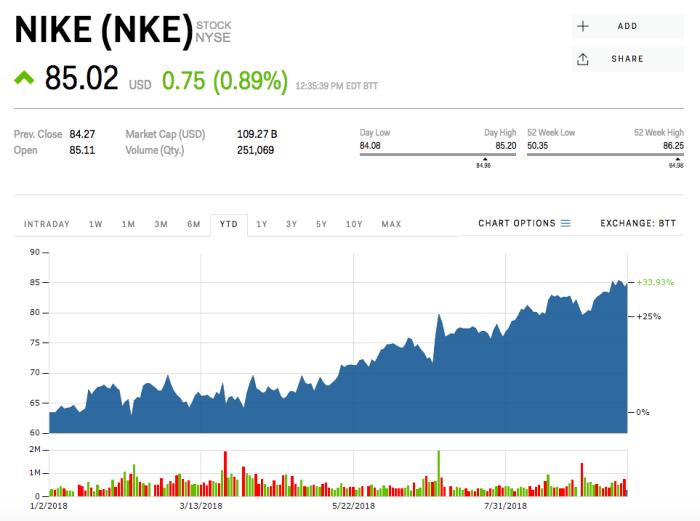 Nike stock price